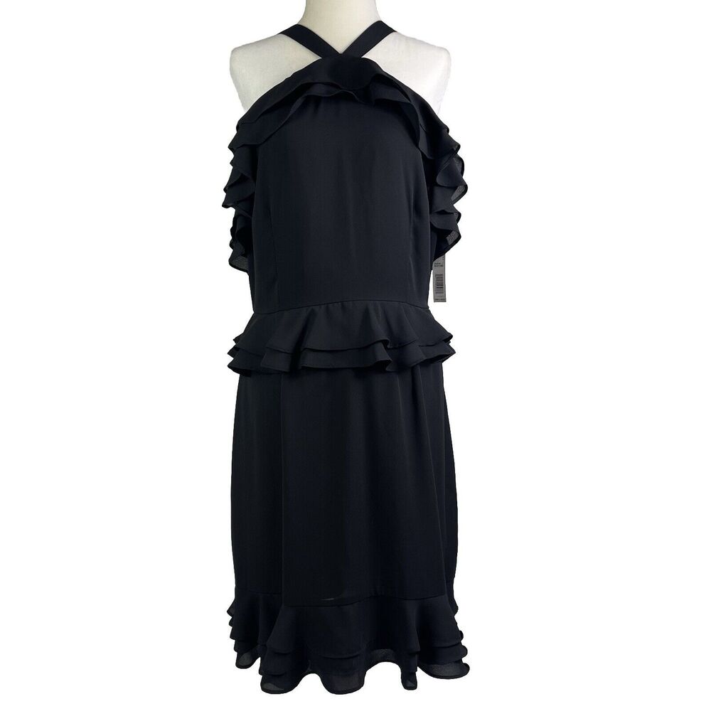 Gianni Bini Womens Ruffle Halter Sophie Party Dress 10 Black LBD Cocktail Sexy